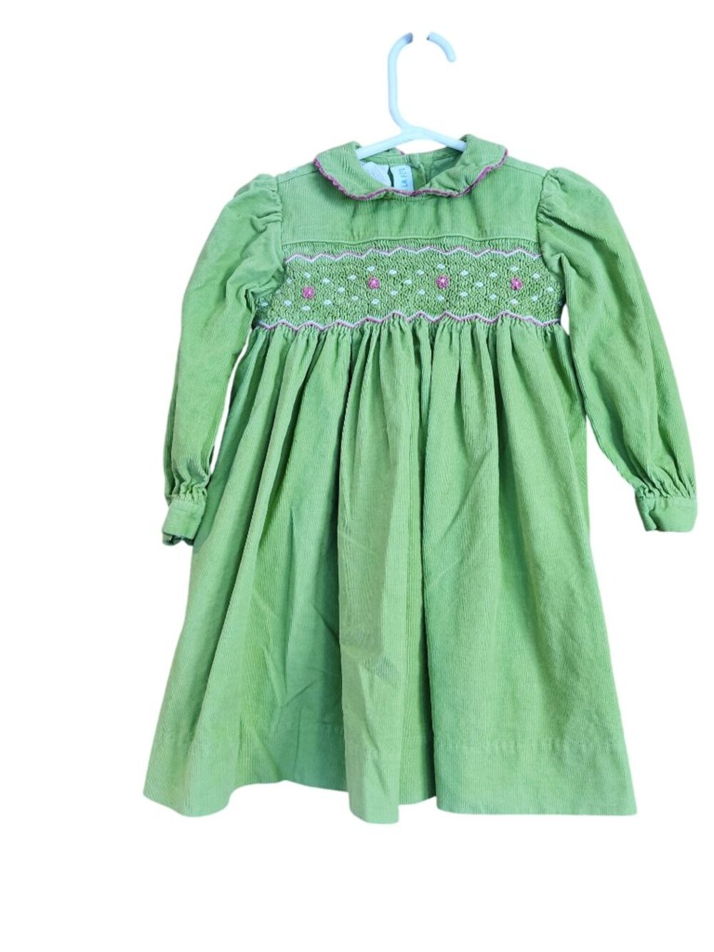 Vintage Viva Le Fete Smocked Green Corduroy Dress Girls size 18 mos